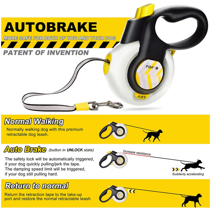 Поводок-рулетка для собак с автостопом FIDA AUTOBRAKE XL, белый